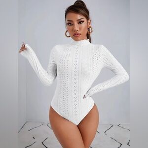 Firerie Solid High Neck Pointelle Knit Bodysuit